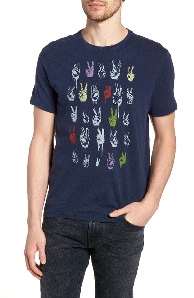 John Varvatos Peace Sign Rows Graphic T-shirt In Navy