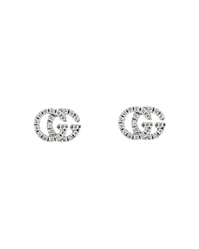 Gucci Running G Pave Diamond Stud Earrings In 18k White Gold