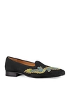 GUCCI MEN'S SUEDE DRAGON EMBROIDERED LOAFERS,496251CMAT0