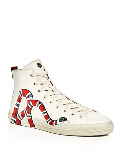 Gucci Men's Major Snake-print Leather High-top Sneakers, White