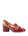 GUCCI WOMEN'S MARMONT EMBROIDERED PATENT LEATHER MID HEEL LOAFERS,4965990GO00