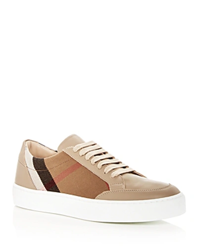Burberry Leather Sneaker With House Check Motif In White