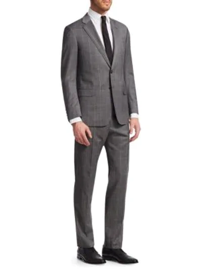 Giorgio Armani Modern Fit Windowpane Wool Suit In Dove Grey