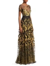 MARCHESA NOTTE Metallic Embroidered Gown