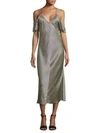 ALEXANDER WANG T Cold-Shoulder Striped Silk Midi Dress,0400096217044