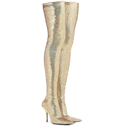 Balenciaga Knife Sequinned Over-the-knee Boots In Gold