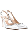 Valentino The Rockstud Metallic Textured-leather Slingback Pumps In Metallic