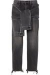 ALEXANDER WANG TIE-FRONT FRAYED HIGH-RISE STRAIGHT-LEG JEANS