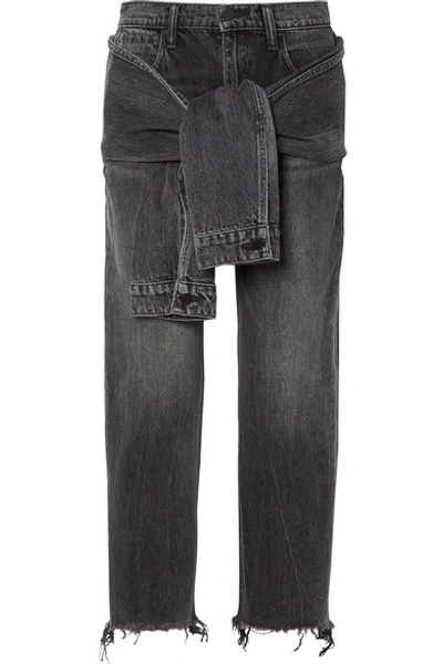 Alexander Wang Tie-front Frayed High-rise Straight-leg Jeans In Grey Aged