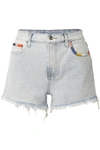 SPLENDID + MARGHERITA AMORE EMBROIDERED FRAYED DENIM SHORTS