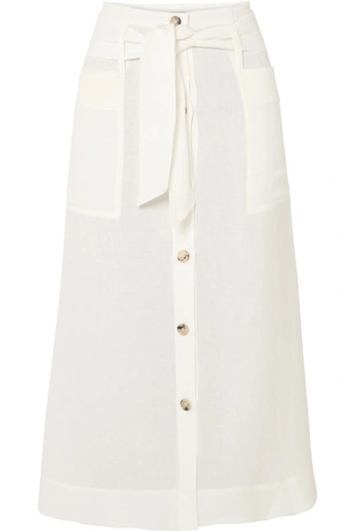 Le Kasha Giza Ivory Linen Midi Skirt In Cream