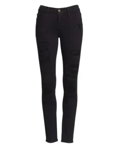 Frame Le Color Mid-rise Skinny Distressed Jeans In Film Noir