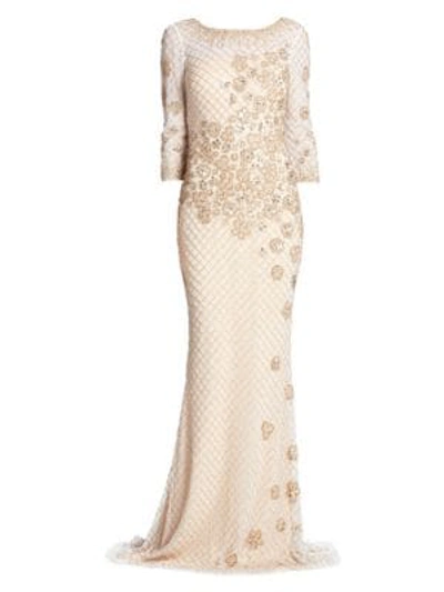 Basix Black Label Embellished Gown In White Gold