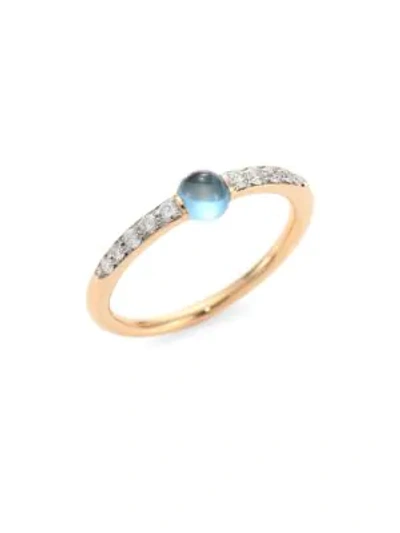Pomellato M'ama Non M'ama Ring With London Blue Topaz And Diamonds In 18k Rose Gold In Blue/rose