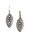 RENE ESCOBAR Small Diamond, Sterling Silver & 18K Yellow Gold Leaf Drop Earrings