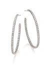 ROBERTO COIN WOMEN'S DIAMOND & 18K WHITE GOLD INSIDE-OUTSIDE HOOP EARRINGS/1.4",455132327097