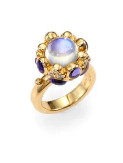 Temple St Clair Women's Royal Blue Moonstone, Tanzanite, Diamond & 18k Yellow Gold Cabochon Cluster Ring In Gold/moonstone