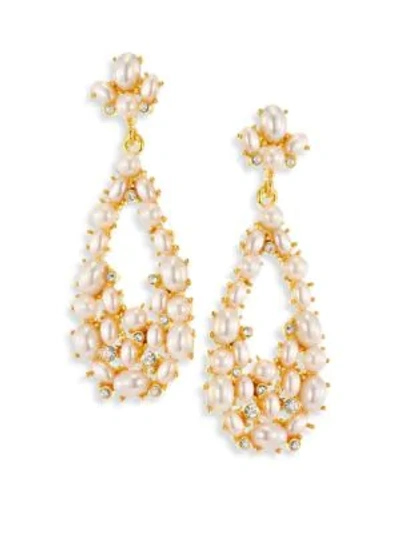 Kenneth Jay Lane Imitation Pearl Cluster Drop Earrings In Gold Tone In White/gold