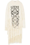 LOEWE FRINGED PRINTED COTTON AND SILK-BLEND JERSEY DRESS