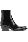 CALVIN KLEIN 205W39NYC TEX CHIARA METAL-TRIMMED GLOSSED-LEATHER ANKLE BOOTS