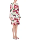 DOLCE & GABBANA Charmeuse Stampa Peonie Full Sleeve Ruched Dress
