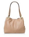 Michael Michael Kors Raven Large Pebbled Leather Shoulder Tote In Oyster Tan/gold