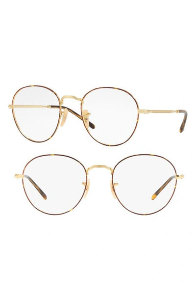 Ray Ban 49mm Round Optical Glasses In Gold Tortoise