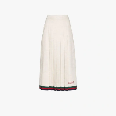 Gucci Pleated Embroidered Linen And Silk-blend Midi Skirt