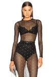 ALESSANDRA RICH ALESSANDRA RICH MESH BODYSUIT WITH CRYSTALS IN BLACK