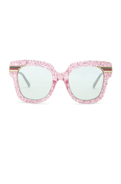Gucci Square Vintage Web & Glitter Sunglasses In Pink