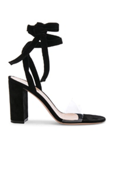 Gianvito Rossi Leather & Plexi Strappy Sandals In Transparent & Black