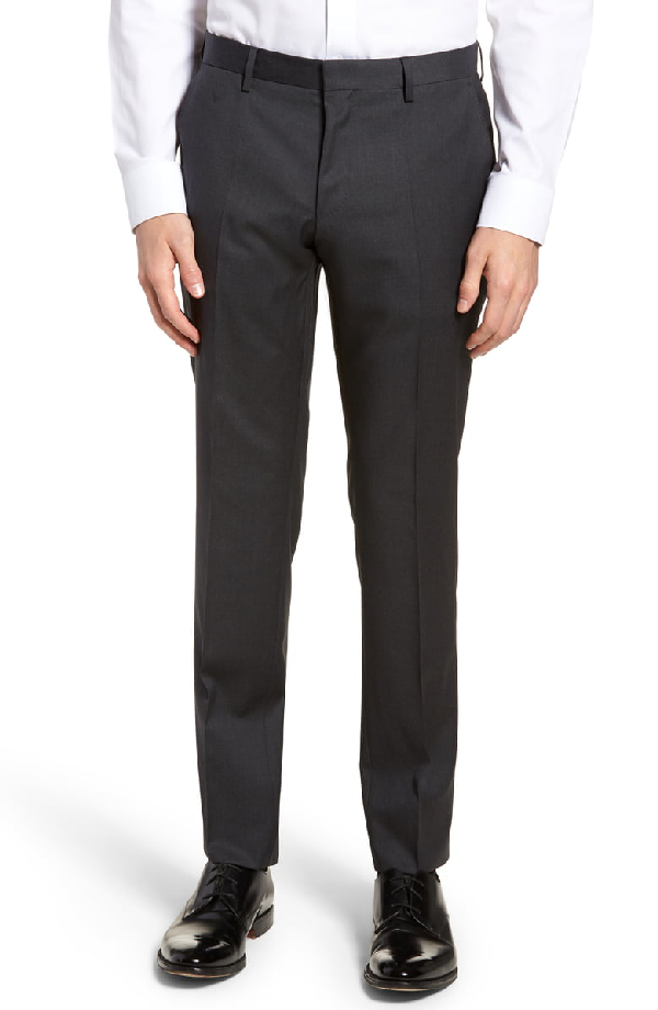 Hugo Boss Gibson Cyl Flat Front Solid Slim Fit Wool Dress Pants In Dark  Grey | ModeSens