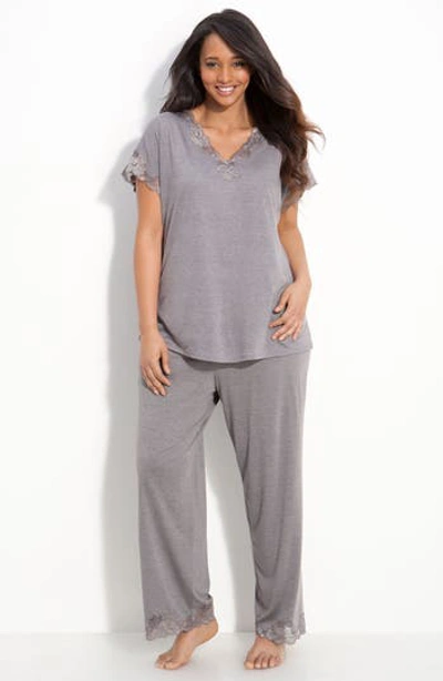 Natori Zen Floral Lace-trim Short Sleeve Pyjama Set In Grey