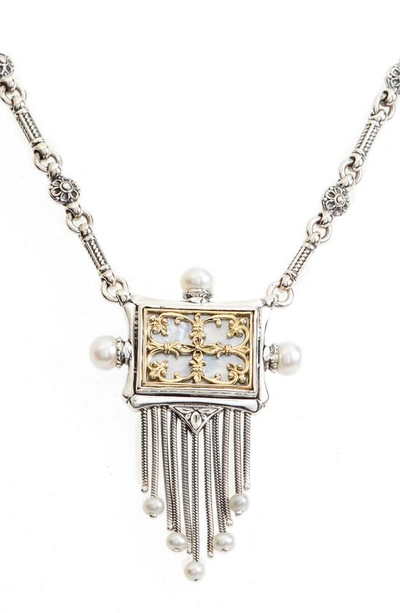 Konstantino Etched Sterling Silver & Pearl Fringe Pendant In Silver/ Gold/ White