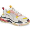 Balenciaga Colorblock Washed Triple Sneakers With Logo In White/ Yellow/ Rose