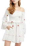 Free People Counting Daisies Embroidered Off-the-shoulder Mini Dress In Ivory Combo
