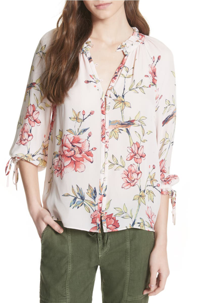 Joie Corsen Button-front Floral-print Silk Top In Rosewater