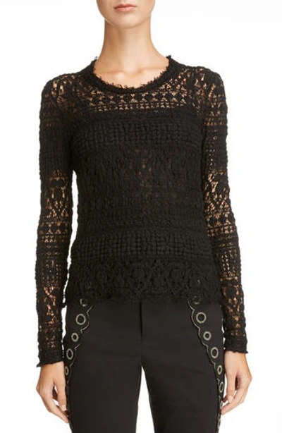 Isabel Marant Yulia Long-sleeve Stretch Lace Sweater In Black