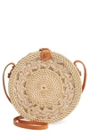 STREET LEVEL WOVEN RATTAN CIRCLE CROSSBODY BAG,INDAH