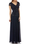 Js Collections Soutache Applique Gown In Navy