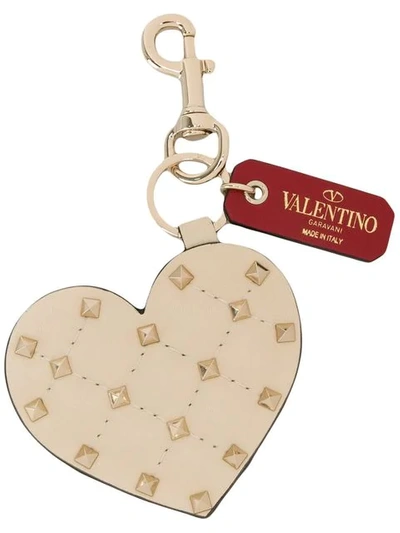 Valentino Garavani Heart-shaped Studded Key Ring In Neutrals