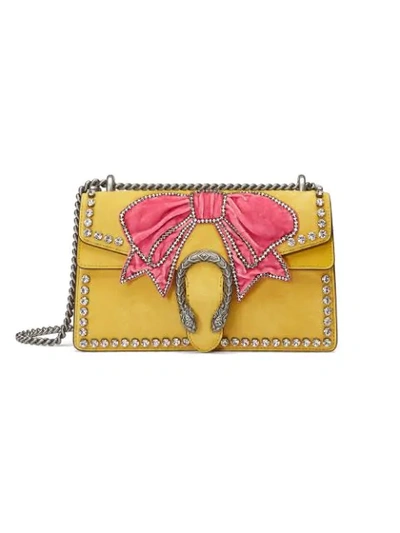 Gucci Dionysus Small Suede Shoulder Bag With Bow & Crystals In Yellow