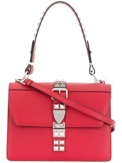 Prada Red Studded Leather Shoulder Bag