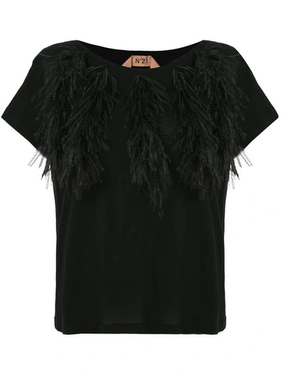 N°21 Feathers Applications T-shirt In Black