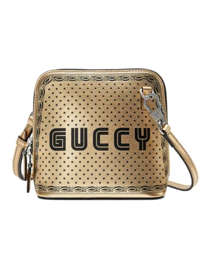Gucci Mini Schultertasche Mit Guccy-print In Metallic