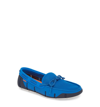 Swims Mesh & Rubber Braided-lace Boat Shoe In Blitz Blue/ Navy / White Fleck