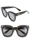 Gucci 49mm Swarovski Crystal Embellished Square Sunglasses - Black/ Silver In Black/flash Silver Mirror
