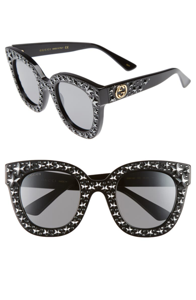 Gucci Gg0116s 醋酸猫眼女士太阳镜配星星 In Black/flash Silver Mirror