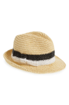 KATE SPADE KATE SPADE STRIPE BOW STRAW TRILBY - BROWN,KS1001458