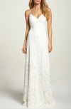 Tadashi Shoji Lace-front Chiffon Gown In Ivory
